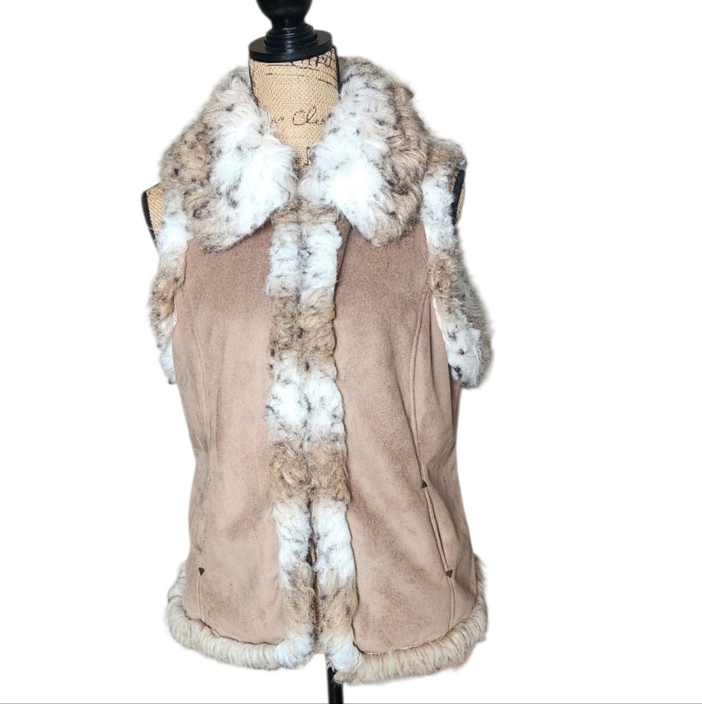 Scully Tan and Cream Faux Fur Vest